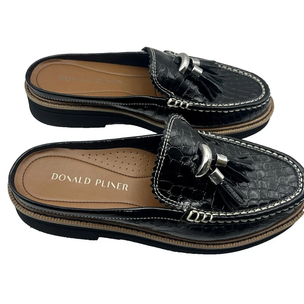 Donald Pliner Lyndall Croc Embossed Patent Leather Tassel Loafer/Mule Size 7 1/2